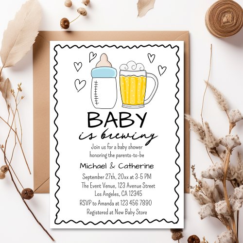 Baby Is Brewing Bottle Beer Glass Baby Shower Invitation