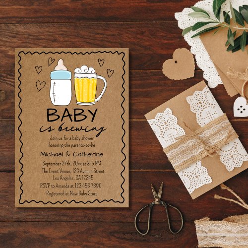 Baby Is Brewing Bottle Beer Glass Baby Shower Invitation