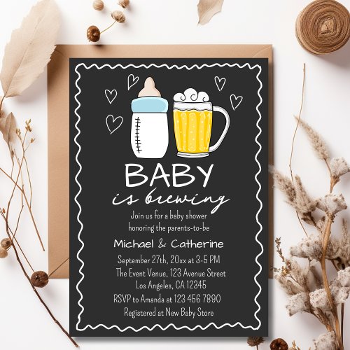 Baby Is Brewing Bottle Beer Glass Baby Shower Invitation