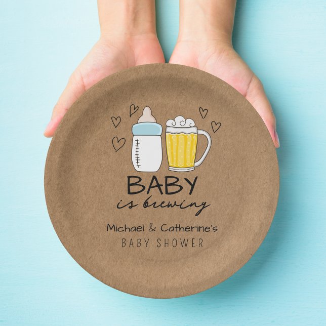 Baby Is Brewing Bottle Beer Glass Baby Shower Paper Plates (Creator Uploaded)