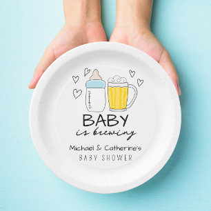 Baby Is Brewing Bottle Beer Glass Baby Shower Paper Plates