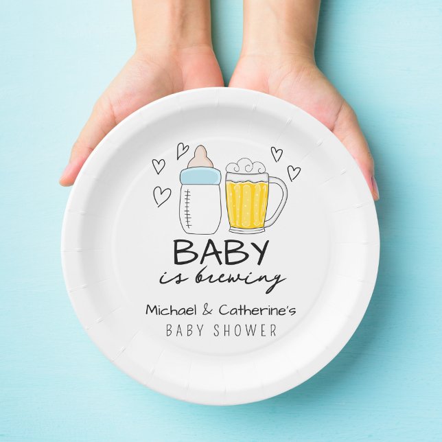 Baby Is Brewing Bottle Beer Glass Baby Shower Paper Plates (Creator Uploaded)
