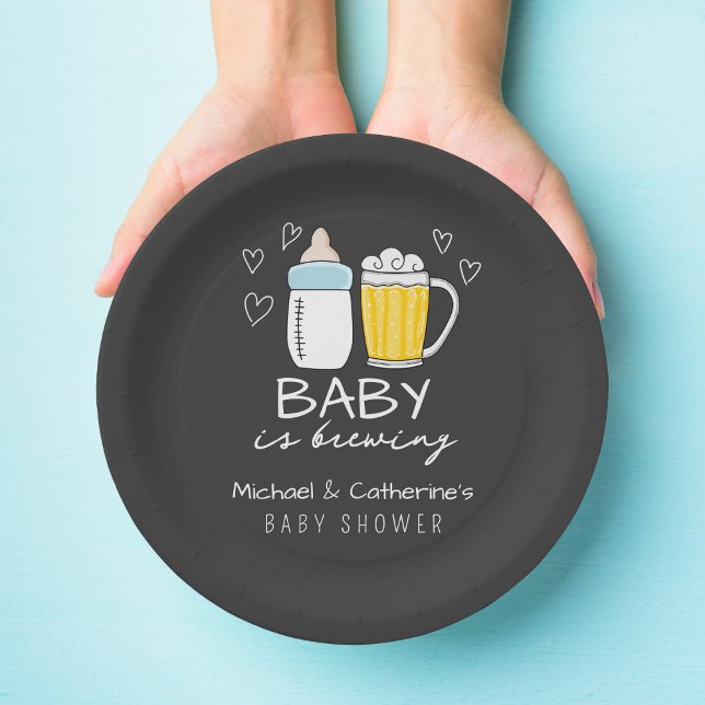 Baby Is Brewing Bottle Beer Glass Baby Shower Paper Plates (Creator Uploaded)