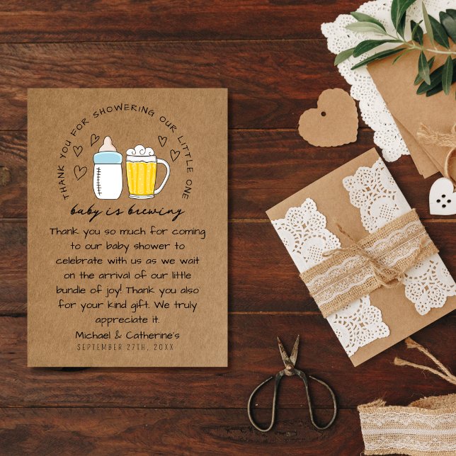 Baby Is Brewing Bottle Beer Glass Baby Shower Thank You Card (Creator Uploaded)