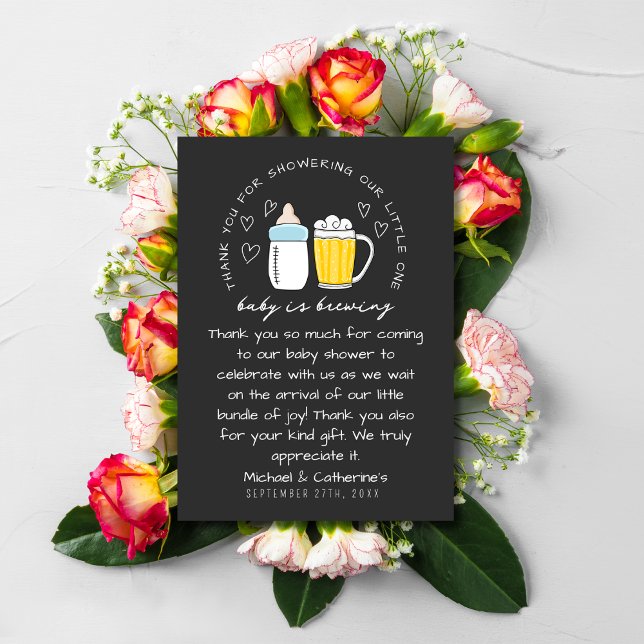 Baby Is Brewing Bottle Beer Glass Baby Shower Thank You Card (Creator Uploaded)