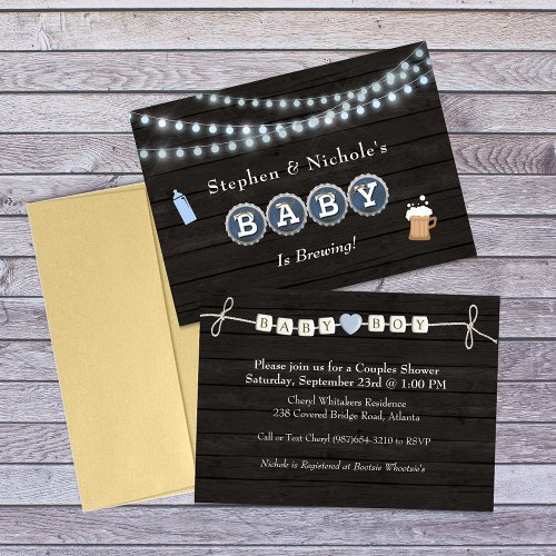 Baby Is Brewing Boy Couples Baby Shower Invitation