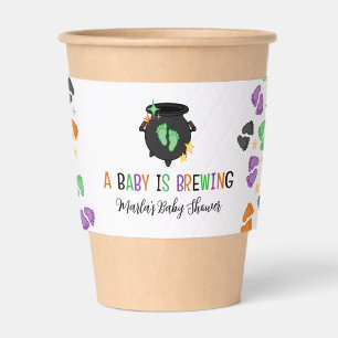 Baby Is Brewing Cauldron Halloween Baby Shower Coffee Cup Sleeve
