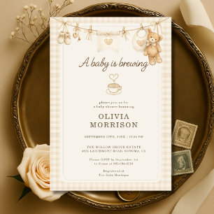 Baby is Brewing Clothesline Coffee Baby Shower Invitation