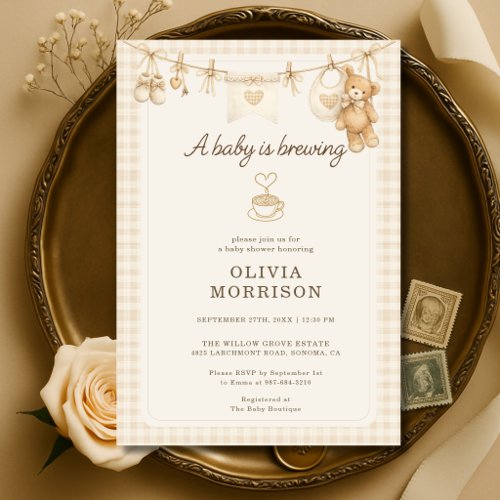 Baby is Brewing Clothesline Coffee Baby Shower Invitation
