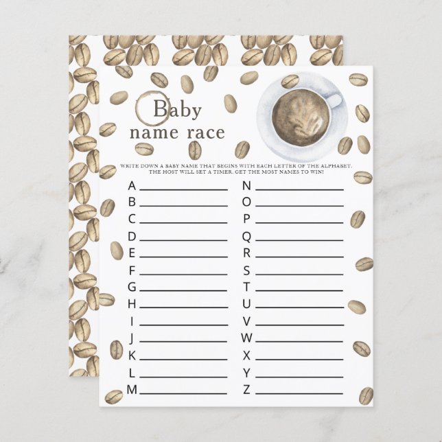 Baby is brewing coffee - Baby name race game (Front/Back)