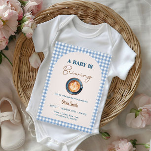 Baby is Brewing Coffee Baby Shower Blue Gingham Invitation