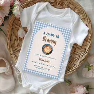 Baby is Brewing Coffee Baby Shower Blue Gingham Invitation