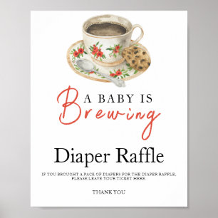 Baby is brewing coffee baby shower diaper raffle poster