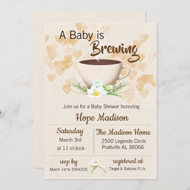 Baby is Brewing Coffee  Baby Shower Invitation (Front/Back)