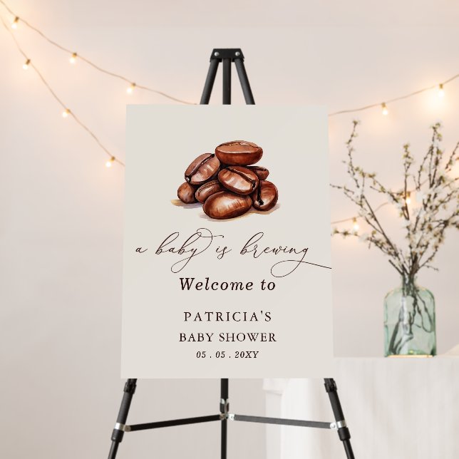 Baby is Brewing Coffee Baby Shower Welcome Sign (In Situ (Stand))
