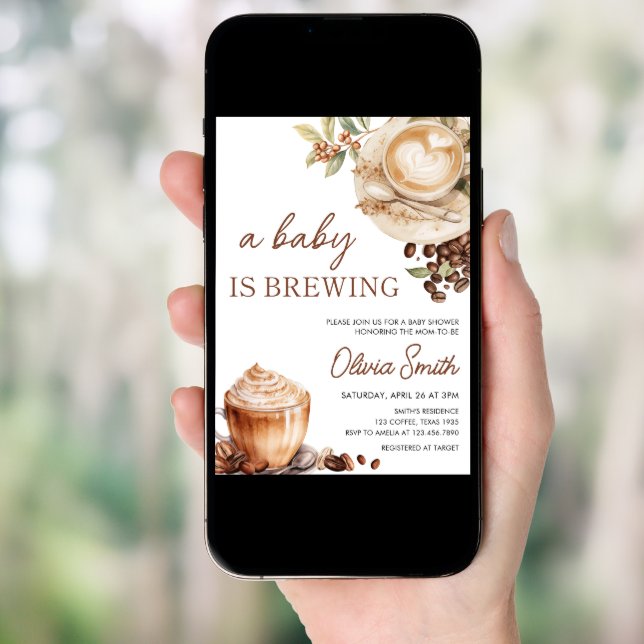 Baby is Brewing Coffee Bean Baby Shower Invitation (Front Digital)