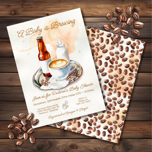 Baby is brewing coffee beer baby bottle shower invitation (Creator Uploaded)