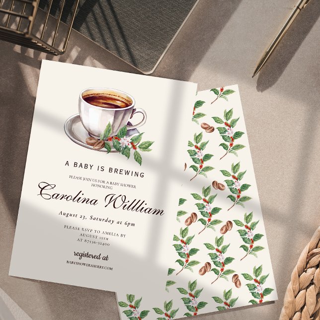 Baby is Brewing Coffee brown Baby Shower Invitation (Creator Uploaded)