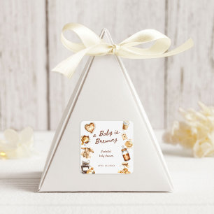 Baby Is Brewing Coffee Brown Baby Shower Square Sticker