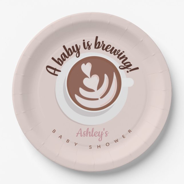 Baby is Brewing Coffee Brunch Baby Shower Sprinkle Paper Plates (Front)