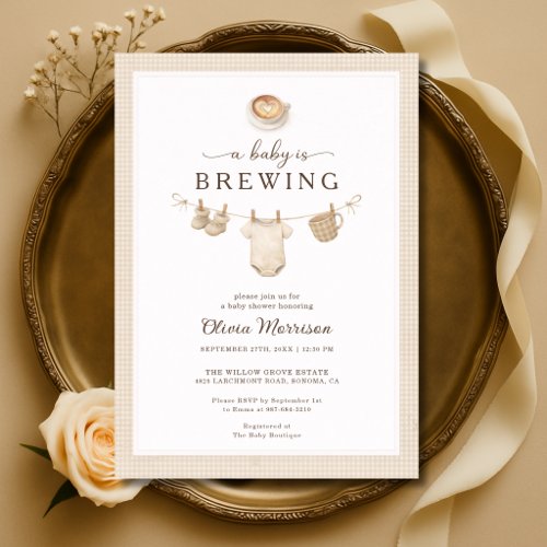 Baby Is Brewing Neutral Modern baby shower invitation