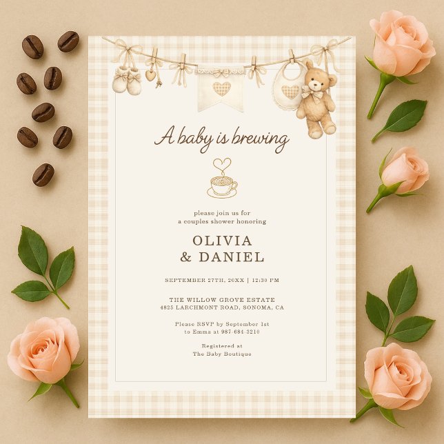 Baby is Brewing Coffee Clothesline Couples Shower Invitation (Creator Uploaded)