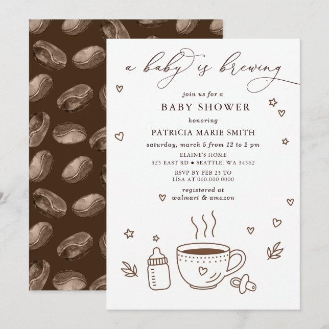 Baby is Brewing Coffee Gender Neutral Baby Shower Invitation (Front/Back)
