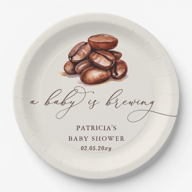 Baby is Brewing Coffee Gender Neutral Baby Shower Paper Plates (Front)