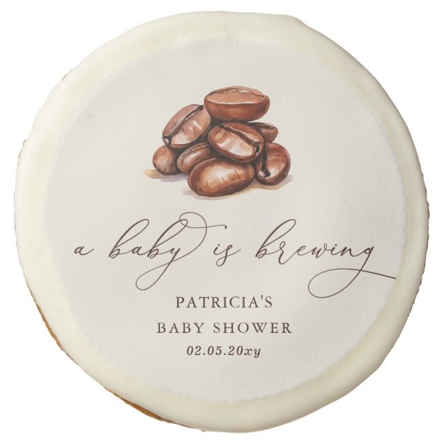 Baby is Brewing Coffee Gender Neutral Baby Shower Sugar Cookie (Front)