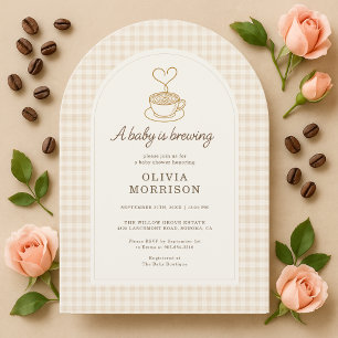 Baby is Brewing Coffee Gingham Baby Shower Invitation