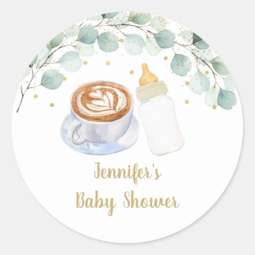 Baby Is Brewing Coffee Greenery Baby Shower Classic Round Sticker