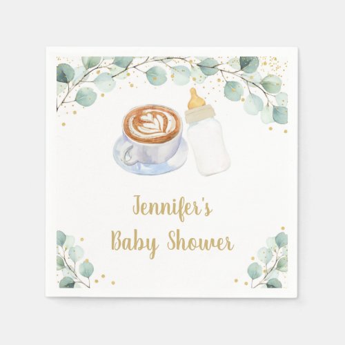 Baby Is Brewing Coffee Greenery Baby Shower Napkins