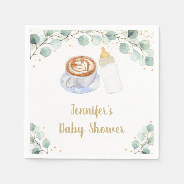 Baby Is Brewing Coffee Greenery Baby Shower Napkins (Front)