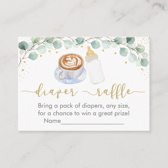 Baby Is Brewing Coffee Greenery Diaper Raffle Enclosure Card (Front)