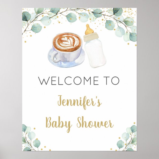 Baby Is Brewing Coffee Greenery Welcome Sign (Front)