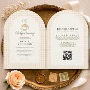 Baby is Brewing Coffee QR Code Baby Shower Invitation