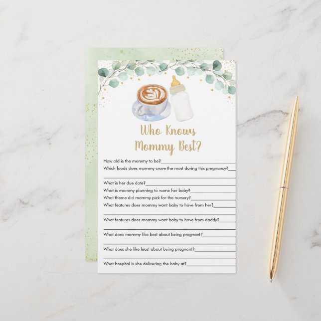 Baby Is Brewing Coffee Who Knows Mommy Best Game (Front/Back In Situ)