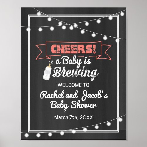 Baby is Brewing Coral  Chalkboard Welcome Shower Poster