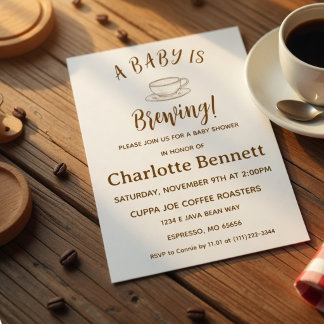 Baby is Brewing Cozy Gingham Coffee Baby Shower Invitation