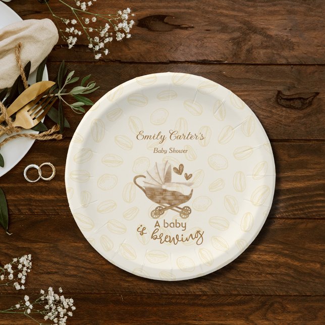 Baby is Brewing Cute Pram Baby Shower Plates (Creator Uploaded)