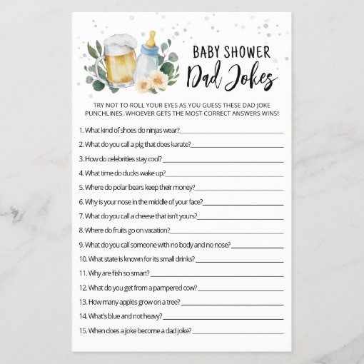 Baby Is Brewing Dad Jokes Baby Shower party Game Zazzle