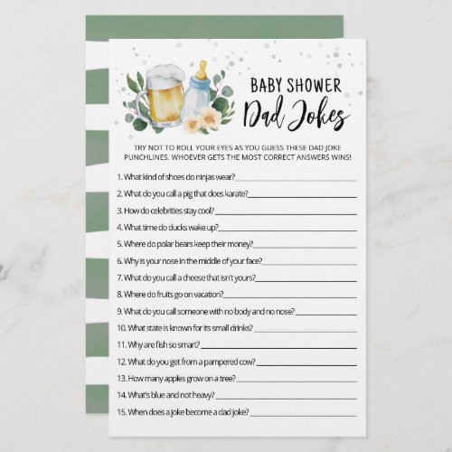 Baby Is Brewing Dad Jokes Baby Shower party Game 