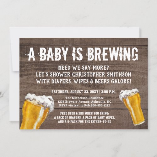 Baby Is Brewing Dads Guys Diaper Shower Invitation