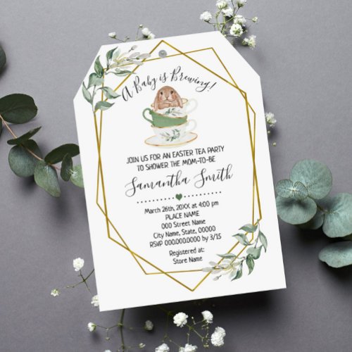 Baby is Brewing Easter Tea Greenery Shower invite