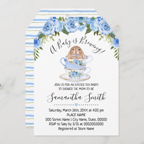 Baby is Brewing Easter Tea Shower Blue Invitation