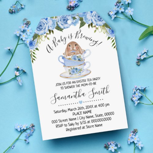 Baby is Brewing Easter Tea Shower Blue Invitation