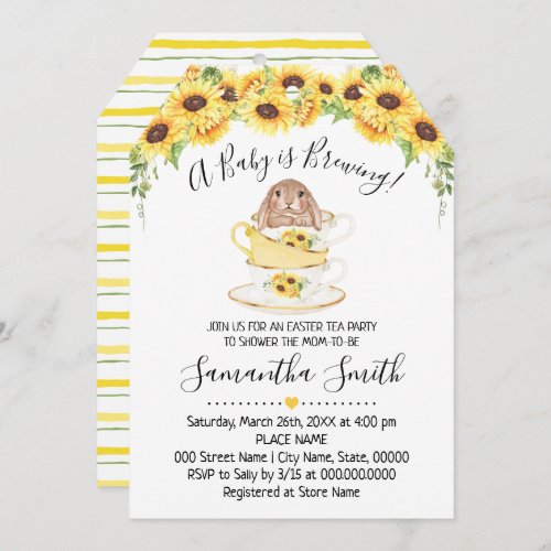 Baby is Brewing Easter Tea Sunflower Shower Invite