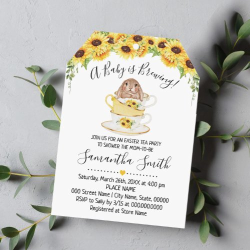 Baby is Brewing Easter Tea Sunflower Shower Invite