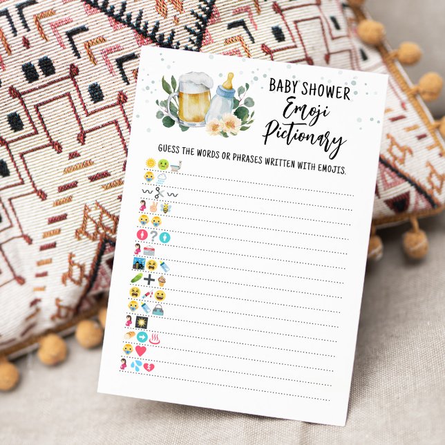 Baby Is Brewing Emoji Pictionary Game Card (Beer Sage Green Baby Shower Baby Emoji Pictionary Game)