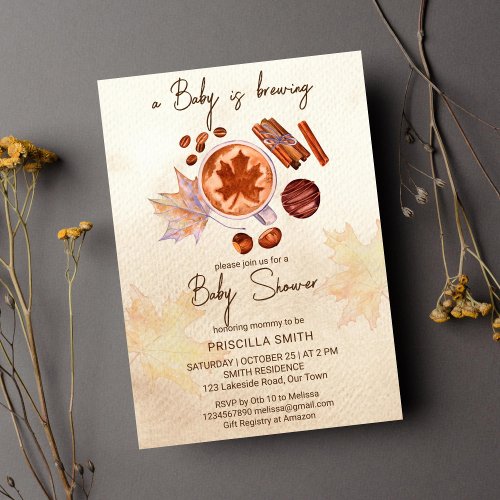 Baby is brewing fall autumn baby shower invitation